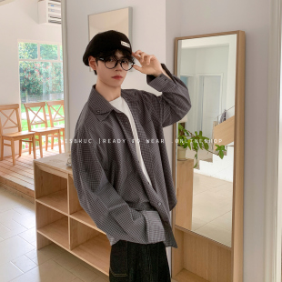 百搭长袖 白口阳 男美式 复古双层领子格子衬衫 衬衣外套 叠影时光