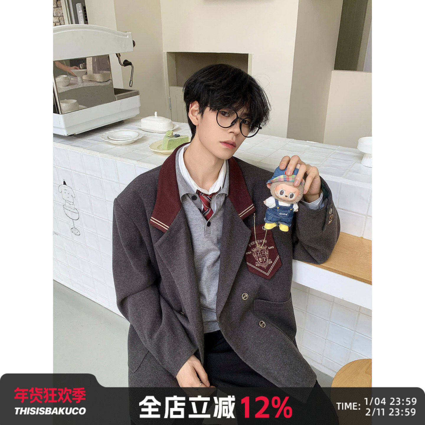 白口阳【魔法学院】英伦学院风 泥料加厚撞色酒红徽章西装外套男,男装,休闲西服,淘宝优惠券,粉丝福利购,淘宝优惠卷