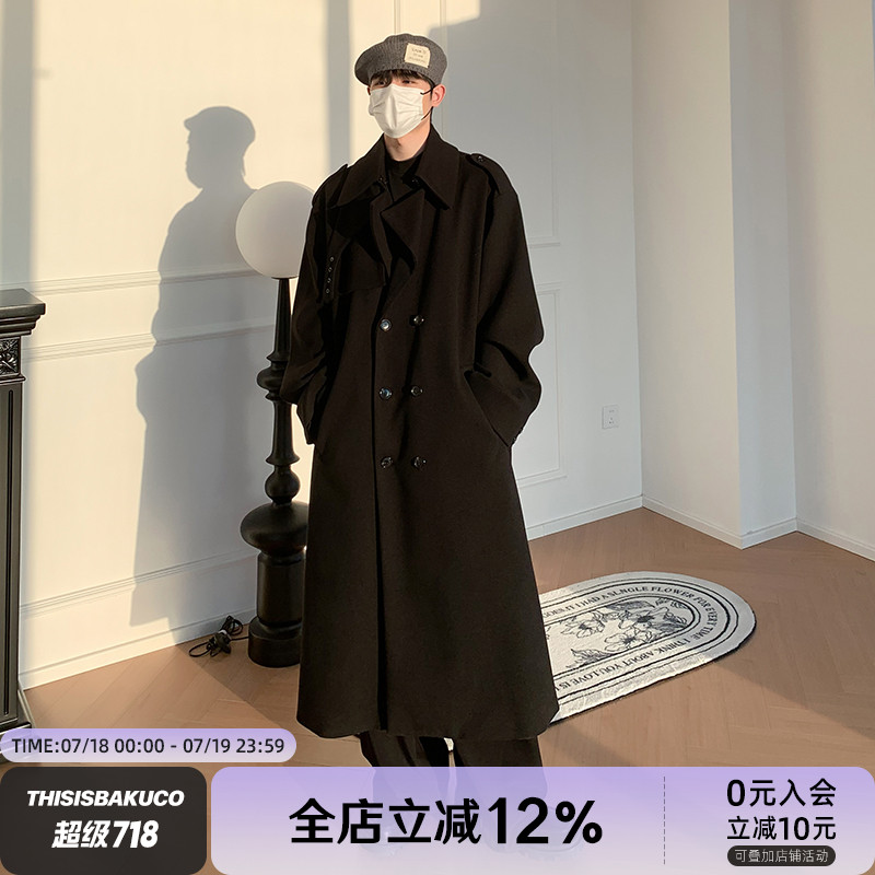 白口阳秋冬黑色立领宽松毛呢大衣