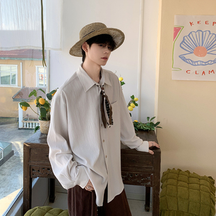 复古领结肌理感衬衫 学院风纯色长袖 男秋季 新款