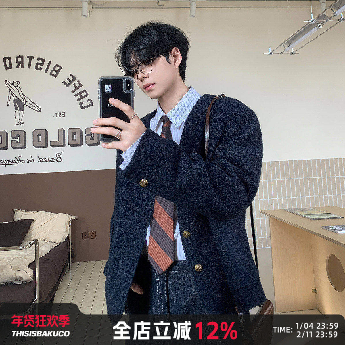 白口阳【英伦画报】英伦金扣小香无领西装男西服外套2025新款春季,男装,休闲西服,淘宝优惠券,粉丝福利购,淘宝优惠卷