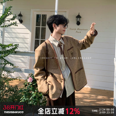 彩点花呢学院风西装外套