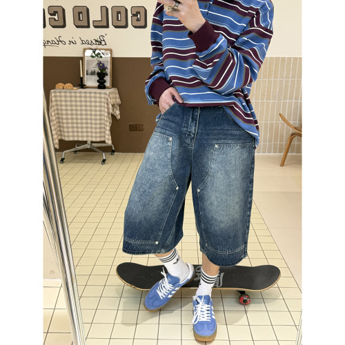 白口阳伐木短裤牛仔裤