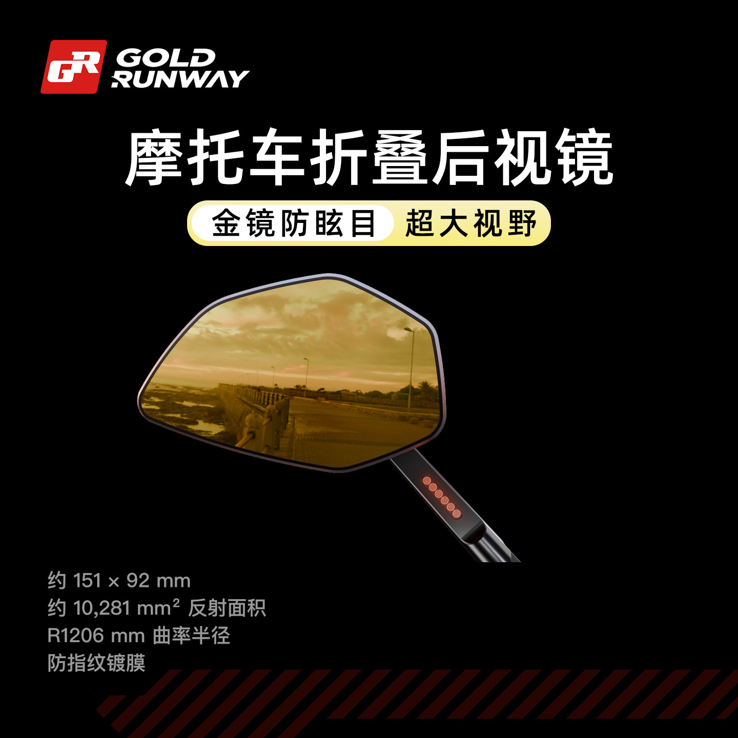 GR后视镜摩托车BSD大视野超广角方形骑行防炫目清晰防雾折叠超薄图片