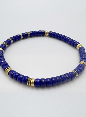 【秘境珠宝】天然青金石药片珠手串单圈4mm