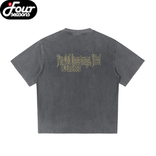 juice wrld 25SS新品黄色字体启示录999短袖T恤宽松夏季水洗灰色
