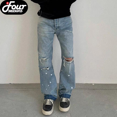 Perception刺绣泼墨水洗蓝牛仔裤