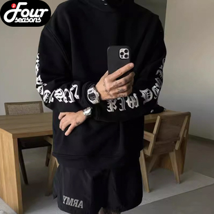 【四季】Askyurself X KD 联名款哥特文袖子印花铆钉连帽卫衣帽衫