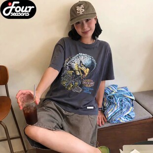 Purey · WR 哈雷机车老鹰复古Vintage虫洞破坏短袖T恤 夏季短TEE