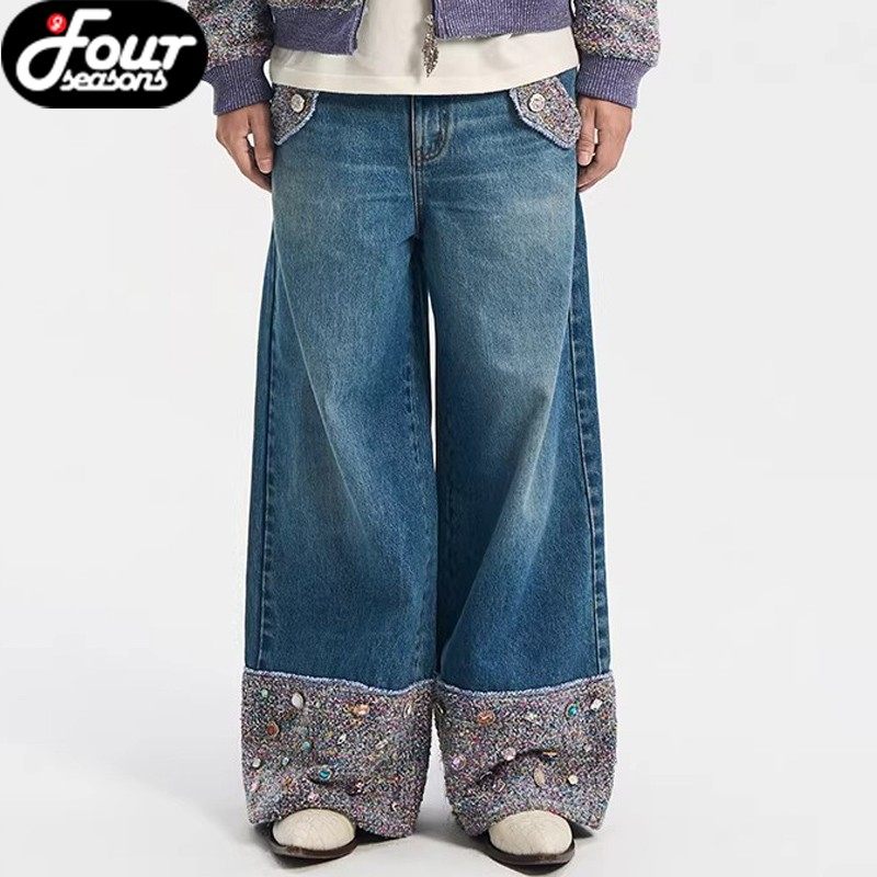 BIRTH OF ROYAL CHILD.BORC 【丁程鑫同款】小香风阔腿宝石牛仔裤,男装,牛仔裤,淘宝优惠券,粉丝福利购,淘宝优惠卷