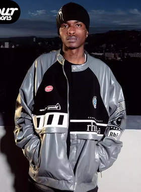 【四季】RHIME USA 美式拼接pu皮衣夹克宽松复古皮质秋冬休闲外套