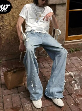 【四季】Orison Morgana 立体法绣贝壳花卉牛仔裤珍珠水钻长裤子