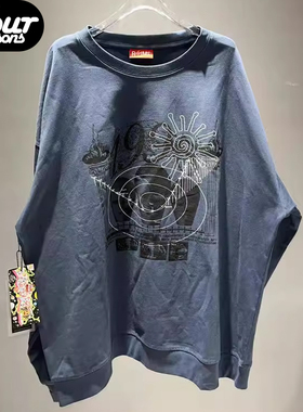 四季 RHIME 23SS 水洗蓝Tee外星异形图案四方印花做旧质感长袖T恤