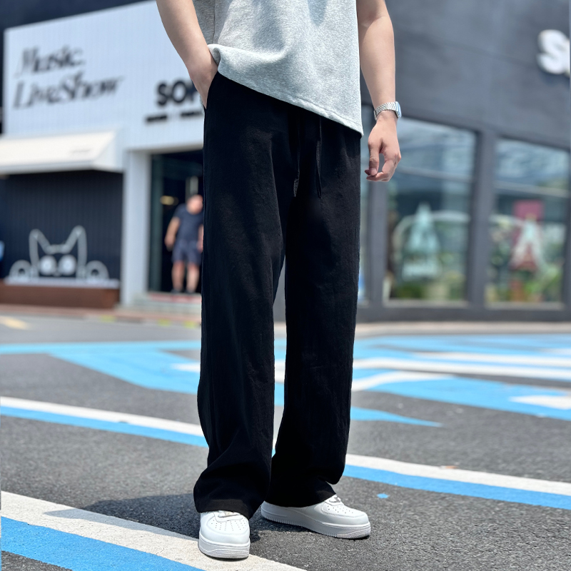 风宽松直筒裤休闲长裤子老钱风男士纯棉麻中式阔腿裤K236/p35，男装休闲裤，星座223-1（原星座201）