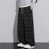 小香风格纹加厚雪尼尔休闲卫裤男女格子大码宽松灯芯绒裤H808/p45，男装休闲裤，星座223-1（原星座201）