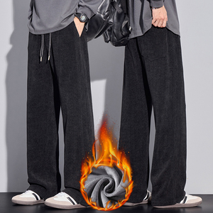 冬季加绒雪尼尔弯刀运动卫裤男北极绒银狐绒直筒阔腿裤 H805R/p55，男装休闲裤，星座223-1（原星座201）