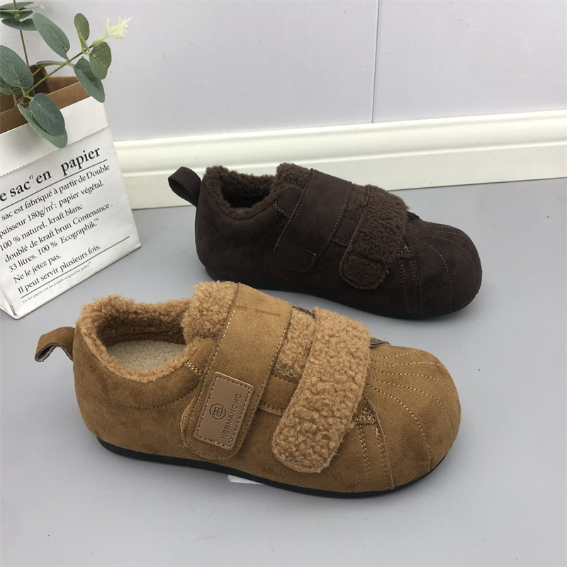 25秋冬加绒拼接勃肯鞋女魔术贴厚底保暖休闲鞋百搭大头鞋女