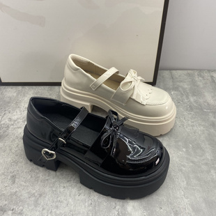 春季英伦风蝴蝶结厚底玛丽珍鞋女一字扣松糕鞋内增高单鞋女