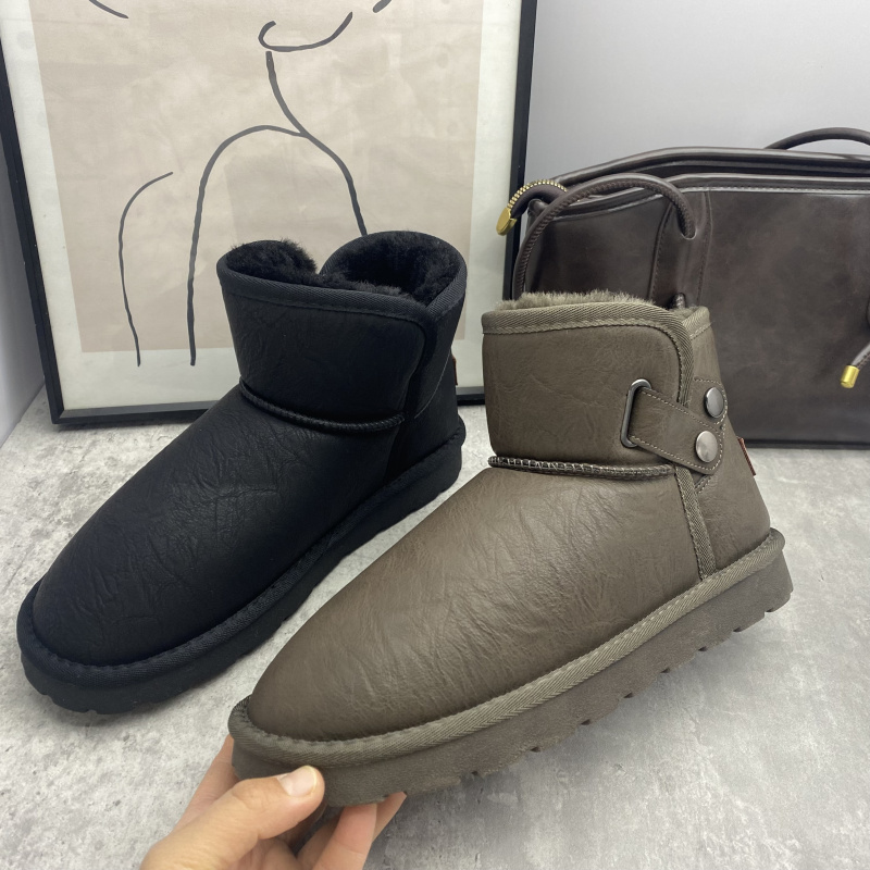 2025冬季舒适搭扣套筒雪地靴男女短筒加绒保暖防滑平底棉靴