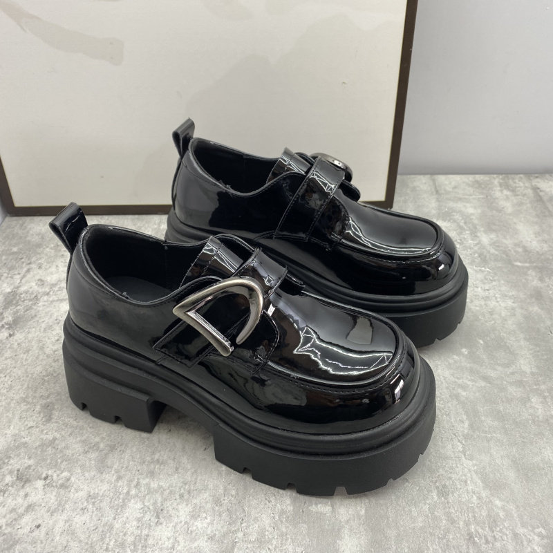 英伦风厚底乐福鞋女黑色漆皮金属扣圆头增高百搭魔术贴小单鞋女,女鞋,乐福鞋（豆豆鞋）,淘宝优惠券,粉丝福利购,淘宝优惠卷