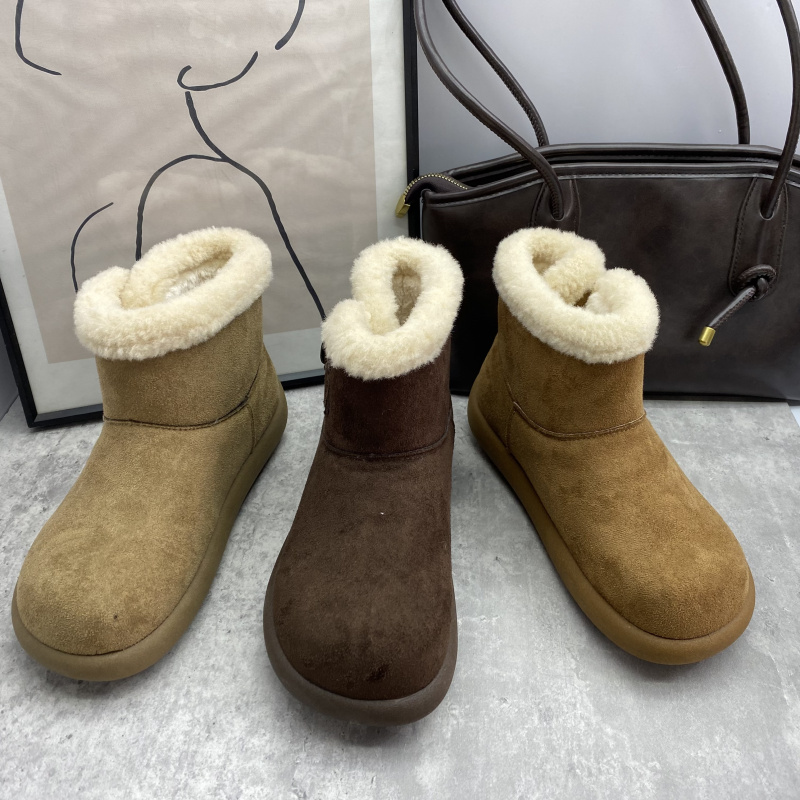 25冬季毛绒雪地靴女短靴保暖百搭一脚蹬套筒圆头平底短靴女