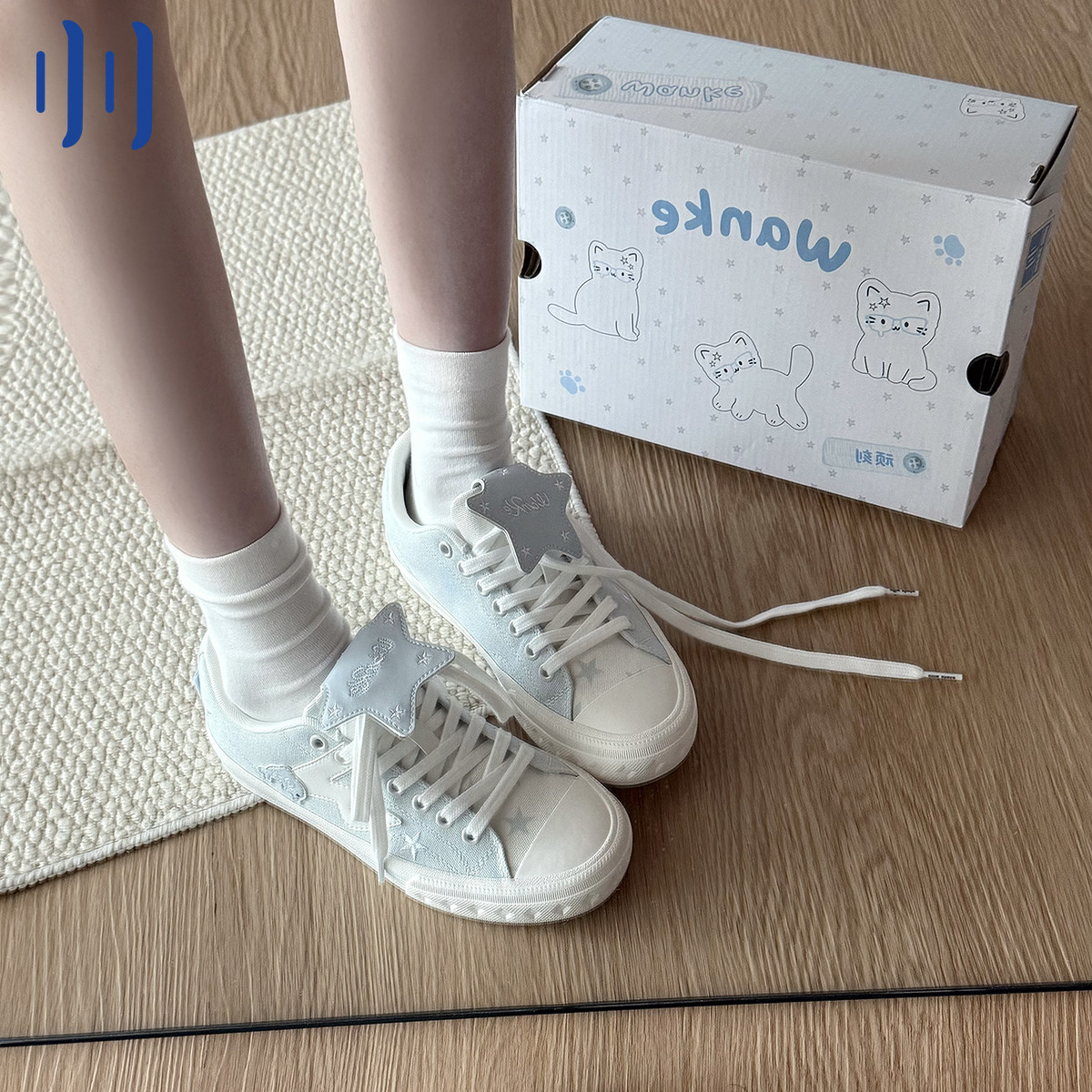 顽刻ollieskate三明治小海豚星星校园风W学生男女国潮帆布滑板鞋