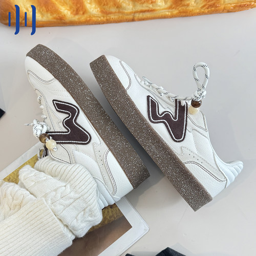 顽刻ollieskate白棕拼色生胶底W系列春季男女国潮德训滑板鞋