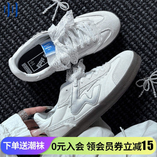 顽刻ollieskate白银蕾丝翻毛皮生胶底W系列男女国潮德训滑板鞋