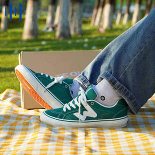 顽刻ollieskate草绿色春季 校园风W系列翻毛皮帆布男女国潮滑板鞋