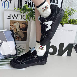 顽刻ollieskate黑武士配色秋季 校园风W系列低帮男女国潮滑板鞋