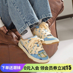 顽刻ollieskate面包鞋 校园风小熊配色米蓝棕全帆布BAKE男女滑板鞋