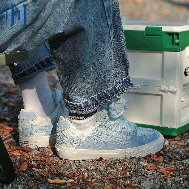 顽刻ollieskate面包鞋蓝色小香风拼接秋冬男女BAKE国潮滑板鞋