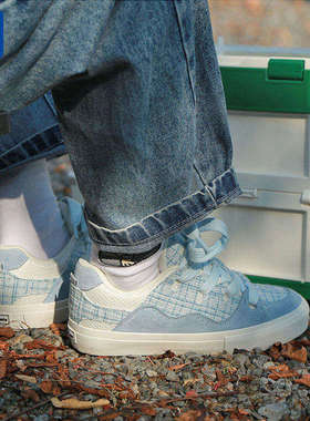 顽刻ollieskate面包鞋蓝色小香风拼接秋冬男女BAKE国潮滑板鞋