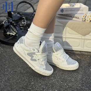 板鞋 BAKE低帮男女W软底面包鞋 冬季 顽刻ollieskate银色星星贝果鞋