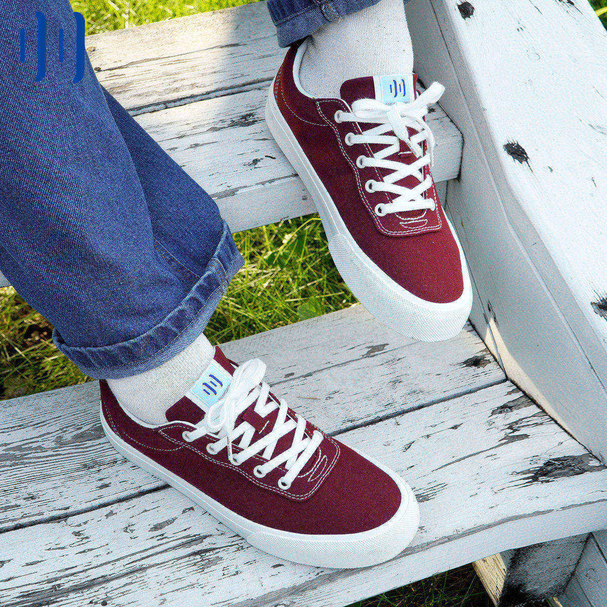 顽刻ollieskate酒红色帆布拼接街头潮流休闲低帮夏季情侣滑板鞋