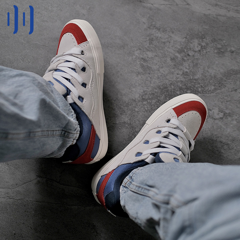 顽刻ollieskate面包鞋翻毛皮红白蓝拼色秋冬BAKE男女国潮滑板鞋