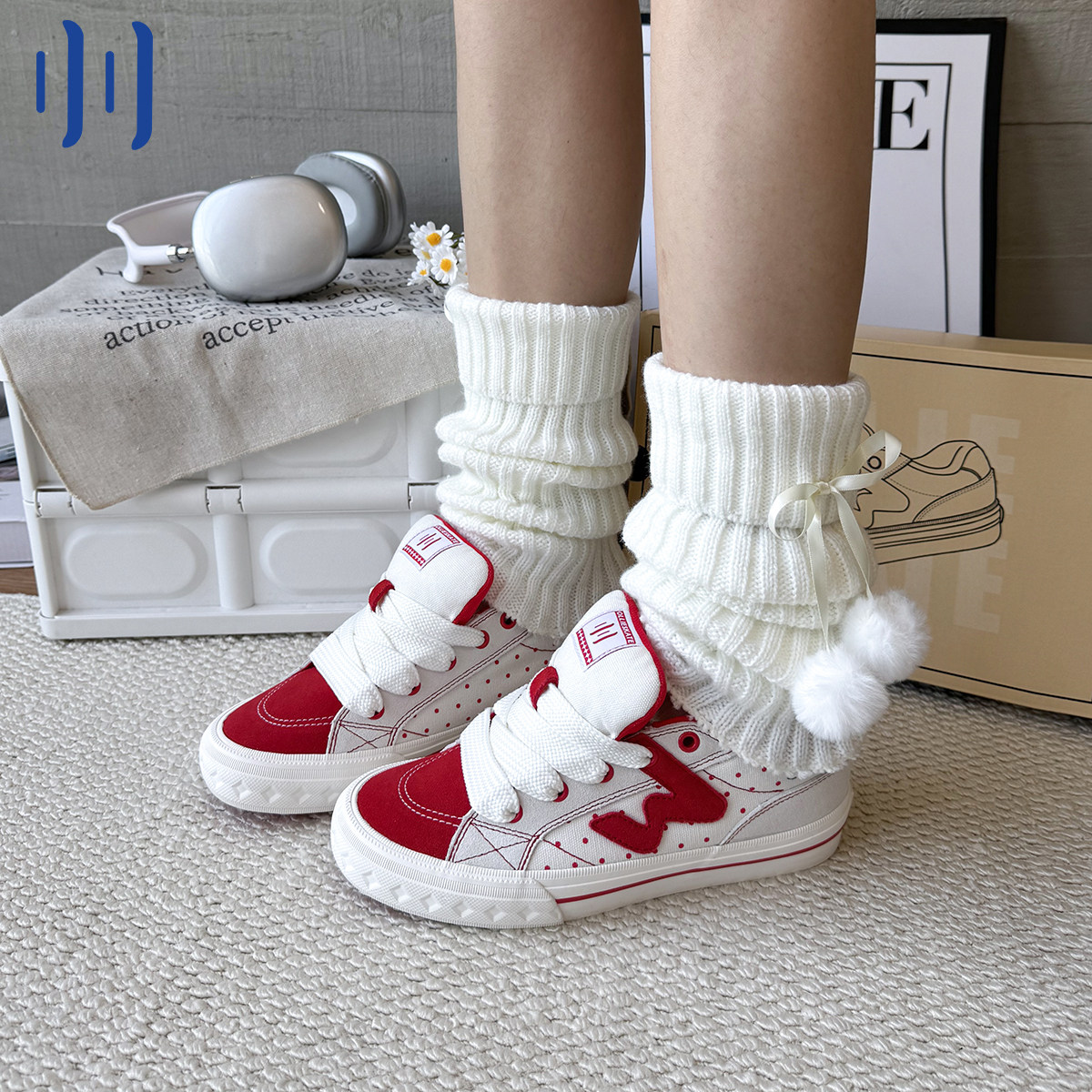 顽刻ollieskate红色波点新年款贝果冬季BAKE男女W软底面包鞋板鞋