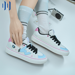 顽刻ollieskate小音符印花蓝粉拼色夏季校园风W系列国潮滑板鞋
