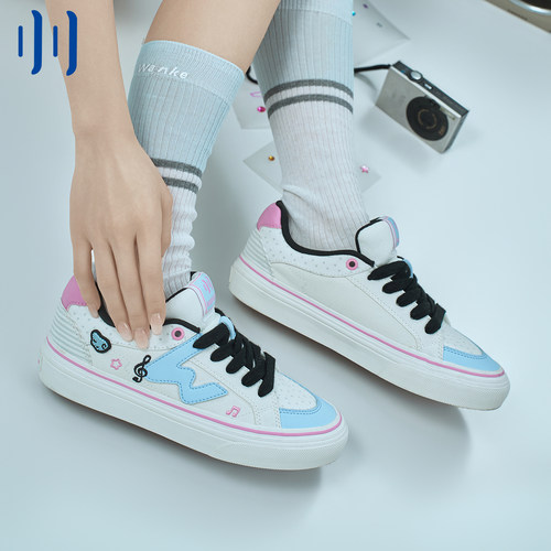 顽刻ollieskate小音符印花蓝粉拼色夏季校园风学生男女国潮滑板鞋