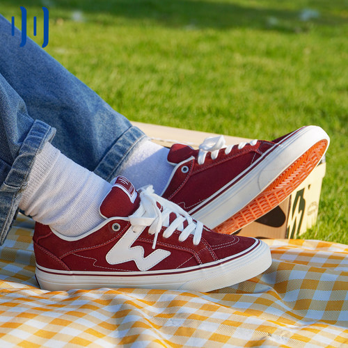 顽刻ollieskate酒红美拉德春季校园风W系列翻毛皮男女国潮滑板鞋