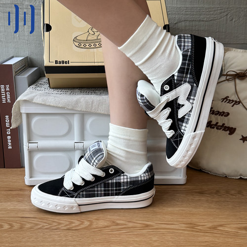 顽刻ollieskate贝果黑白格子BAKE休闲低帮W软底国潮男女面包板鞋