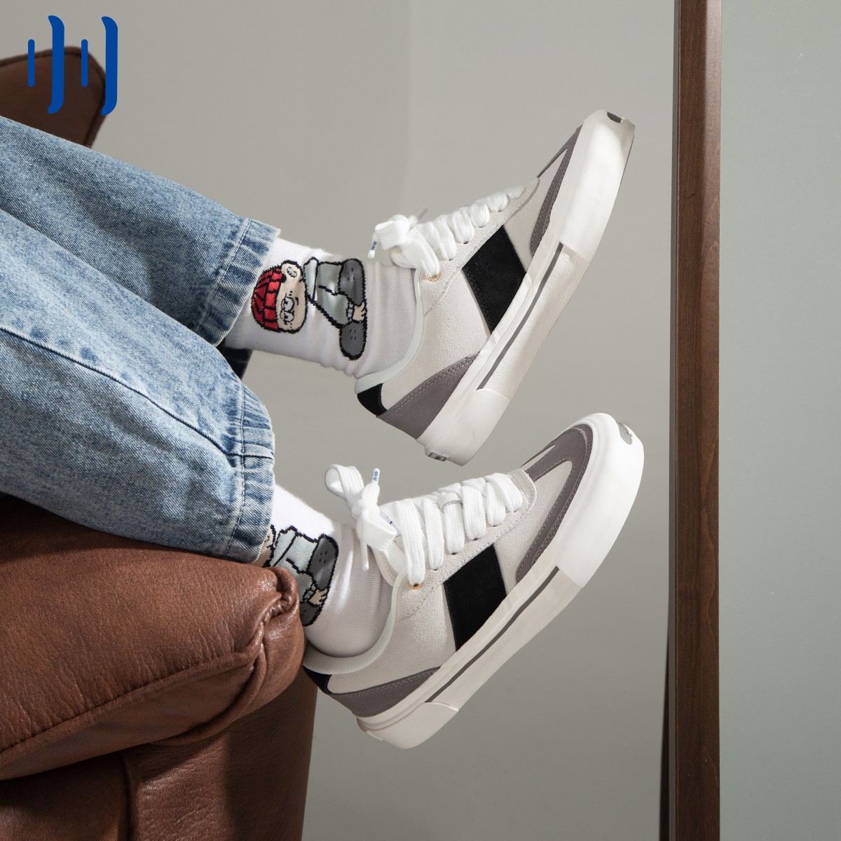 顽刻ollieskate面包鞋黑白灰撞色拼接复古低帮男女德训滑板鞋