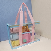 新款 外出袋透明PVC环保防泼水手提袋沙滩玩具收纳袋撞色午餐包