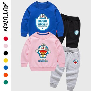 纯棉童装春秋新款男女童叮当猫两件套哆啦a梦儿童机器猫卫衣套装