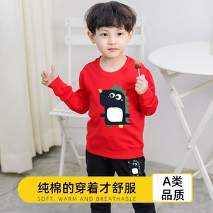 纯棉童装春秋季新款儿童宝宝龙大眼恐龙小萌龙卫衣卫裤套装