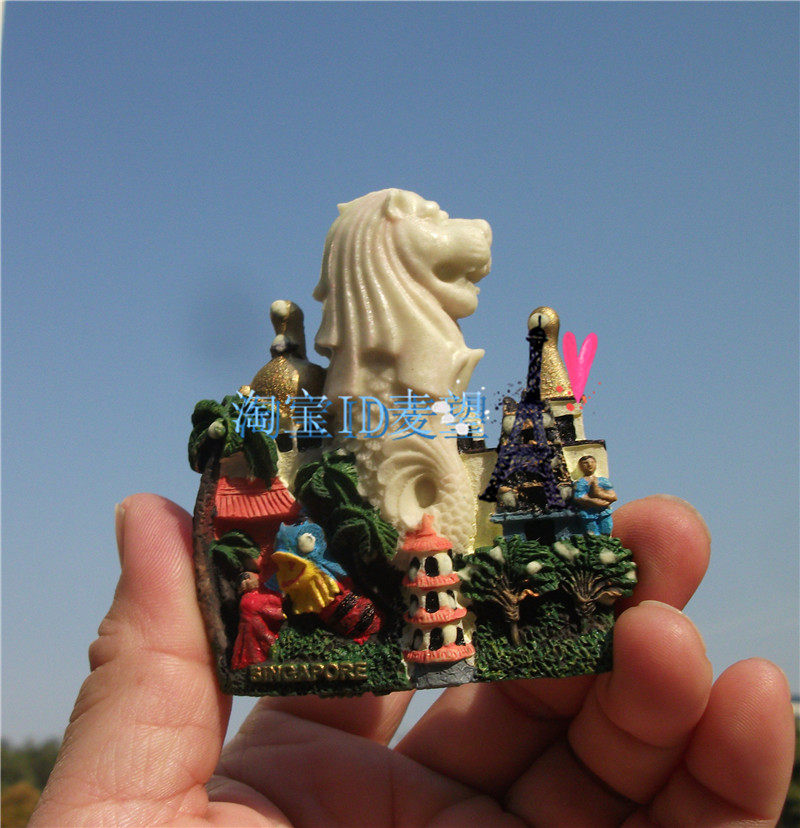 WORLD TRAVEL COMMEMORATIVE FRIDGE MAGNET SINGAPORE GLOW-IN-THE-DARK MERLION LION DANCE HINDU TEMPLE CARTOON STYLE