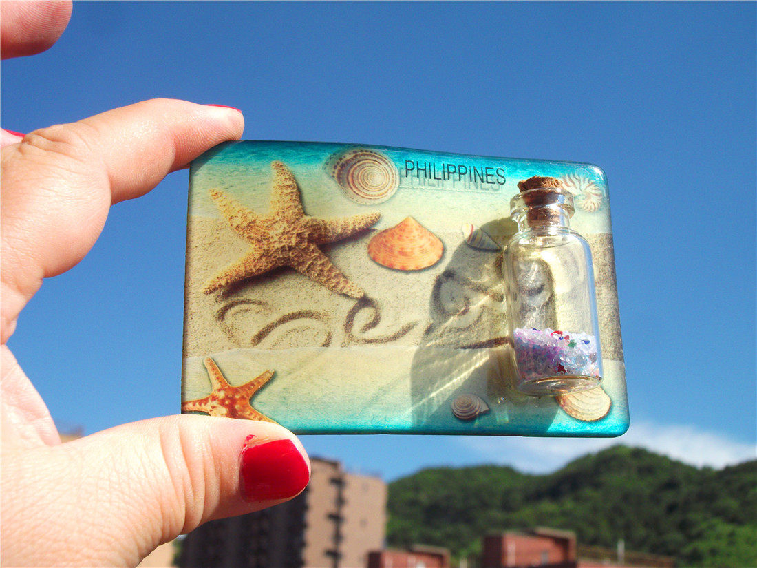 WORLD TOURISM COMMEMORATIVE FRIDGE MAGNET PHILIPPINES WISHING BOTTLE STARLIGHT BOTTLE BEACH VIEW