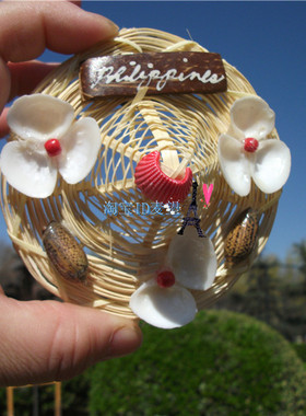 菲律宾购买冰箱贴 Philippine 手编草帽 天然贝壳 椰子壳 纯手工