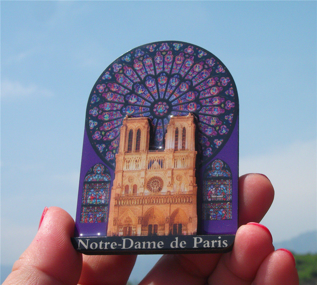 法国 paris 巴黎当地冰箱贴  巴黎圣母院彩色玻璃玫瑰窗 木质双层