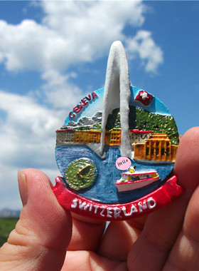 瑞士当地购买冰箱贴 瑞士 日内瓦 GENEVE 象征大喷泉 瑞士国旗花